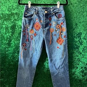 Embroidered Floral Blue Jeans